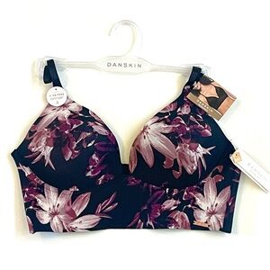 DANSKIN INTIMATES Bra SIZE 34C Black Moody Floral Convertible Wire Free NWT